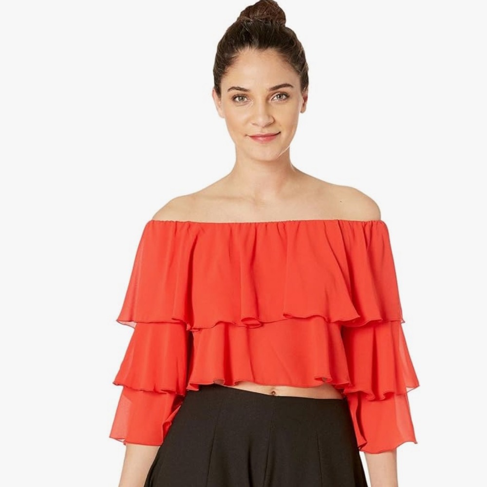 Show me Your Mumu Hayworth Off The Shoulder Crop Top in Tomato Red Size L